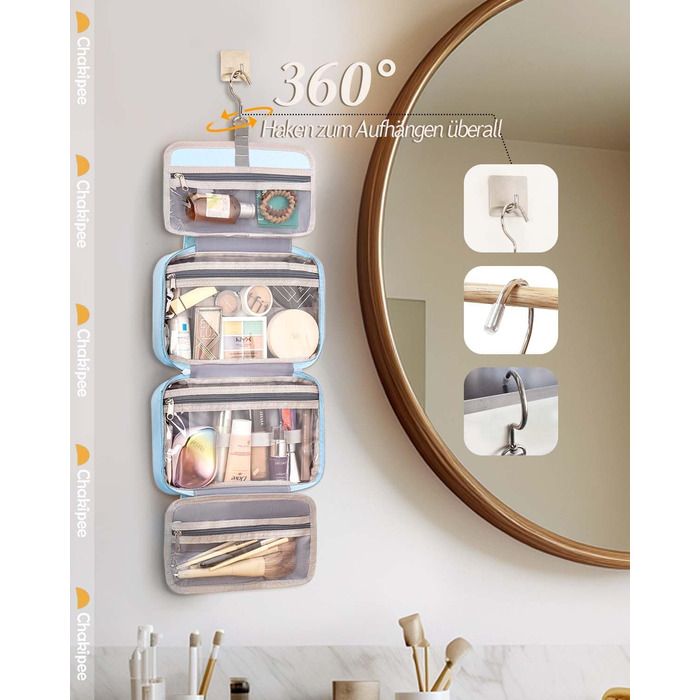 Жіночий дорожній косметичний набір для підвішування – водонепроникний, з прозорим вікном, легкий, для косметики, шампуню, рожевий, середній (26x17x9 см)