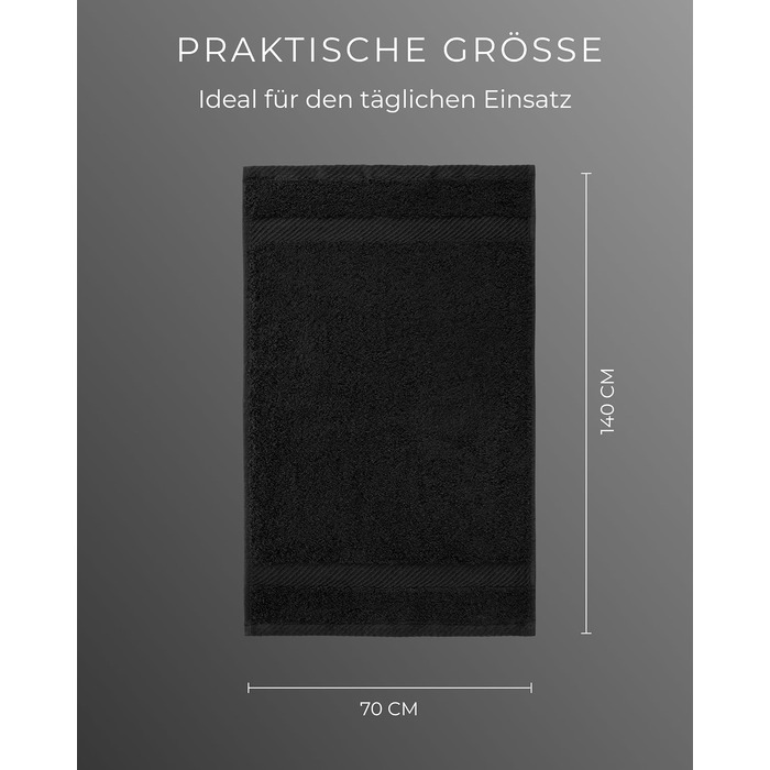 Набір махрових рушників 100% бавовна, 70x140 см, 600 г/м², Oeko-TEX, чорні, 2 шт.