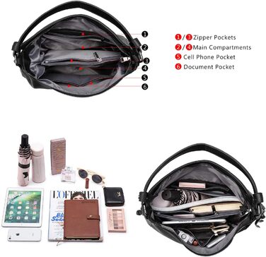 Жіноча сумка-шопер Realer середнього розміру, чорна (L) - PU шкіра, для роботи, офісу, покупок, вінтажний стиль Hobo