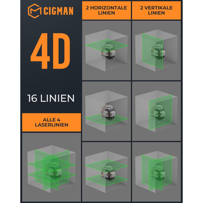 Алюмінієвий штатив для лазерного рівня та камер CIGMAN 1.5м з 3-позиційною поворотною головкою, бульбашковим рівнем та адаптерами 1/4