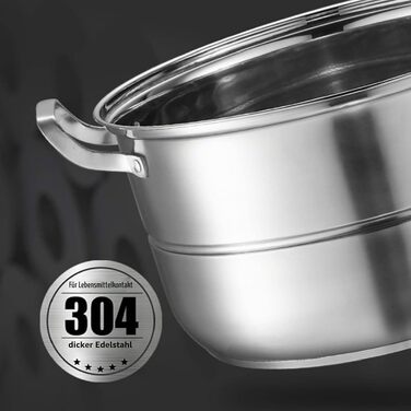 Пароварка MBUYI з нержавіючої сталі 304, 5-рівнева каструля для приготування на парі, 32 см (нижня каструля, 3 контейнери, 2 вставки, кришка)