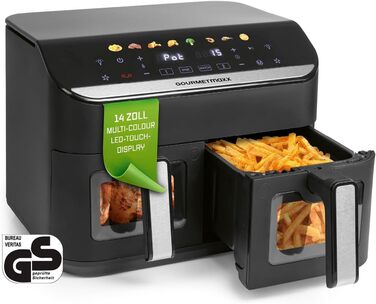 Фритюрниця повітряна Gourmetmaxx AirGenius 9 л з 2 відсіками | 8 програм | Мульти-кухня для 8 осіб | Сенсорний дисплей