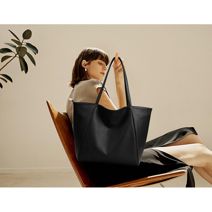 Сумка жіноча KALIDI шопер велика шкіряна чорна для роботи, покупок, навчання