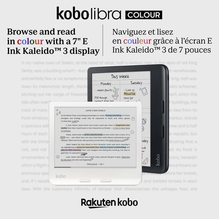 Kobo Libra Color: eReader з 7-дюймовим кольоровим екраном E Ink Kaleido™ 3, водостійкий, з підтримкою аудіокниг, білий