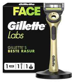 Чоловіча бритва Gillette Labs з ексфоліаційною смужкою Champion Gold, багаторазовий станок та 1 змінна касета для комфортного гоління обличчя