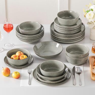 Набір посуду Steingut vancasso ANYA (48 предметів) - 6 осіб, сучасний сервіз з тарілок, десертних тарілок та мисок, коричневий. Підходить для миття в посудомийній машині та використання в мікрохвильовій печі.