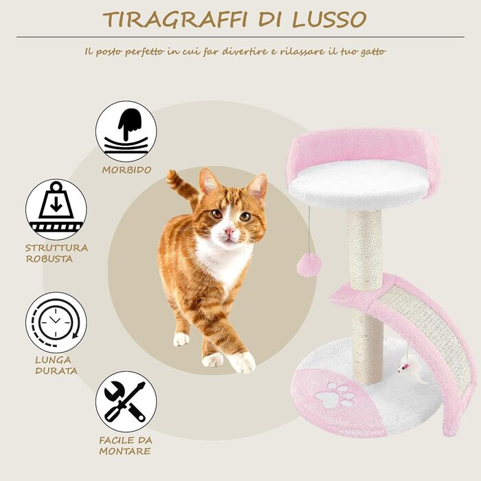 Дерев'яний кігтечка для котів Beltom® Kratzbaum 54 см, рожево-білий. Ігровий комплекс для котів
