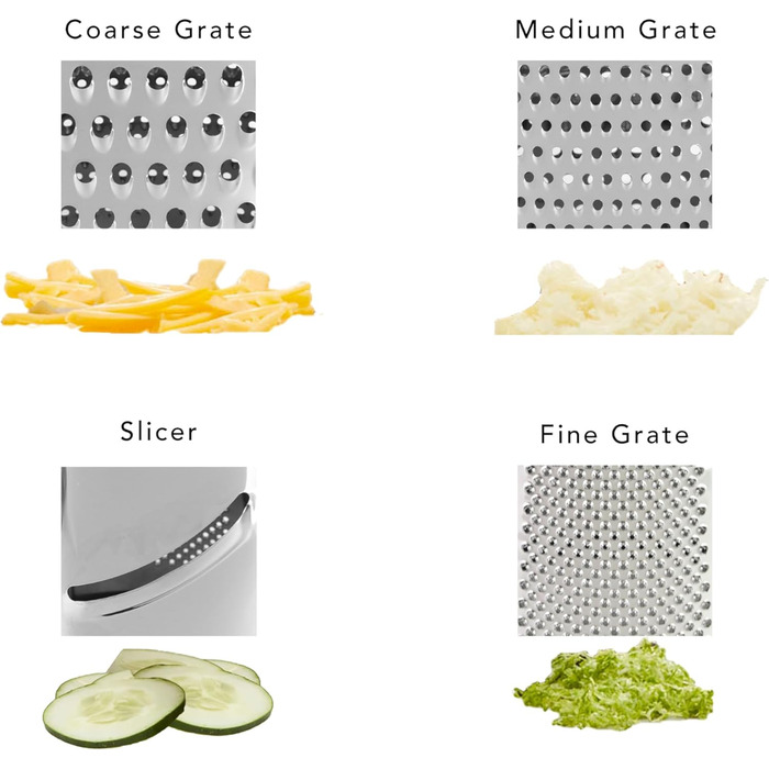 KitchenAid KN300OSERA Gourmet 4-Sided Stainless Steel Box Grater for Fine, Medium, and Coarse Shreds and Slices, Removable 3-Cup Storage Container and Measuring Marks, Dishwasher Safe, Empire