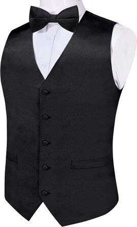 Жилет DiBanGu з атласу для чоловіків + краватка-метелик. Чорний, розмір XL. Ідеально для весілля, вечірки, костюма або смокінгу.