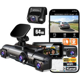 Автомобільний відеореєстратор HUPEJOS Dashcam 360° 4-х канальний з WiFi, GPS, IPS дисплеєм 3.18