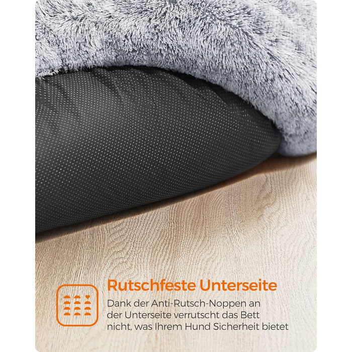 Кругле ліжко для собак та котів Feandrea з м'яким плюшем, діаметр 60 см, сірий колір, знімний наповнювач, 60 x 60 x 20 см