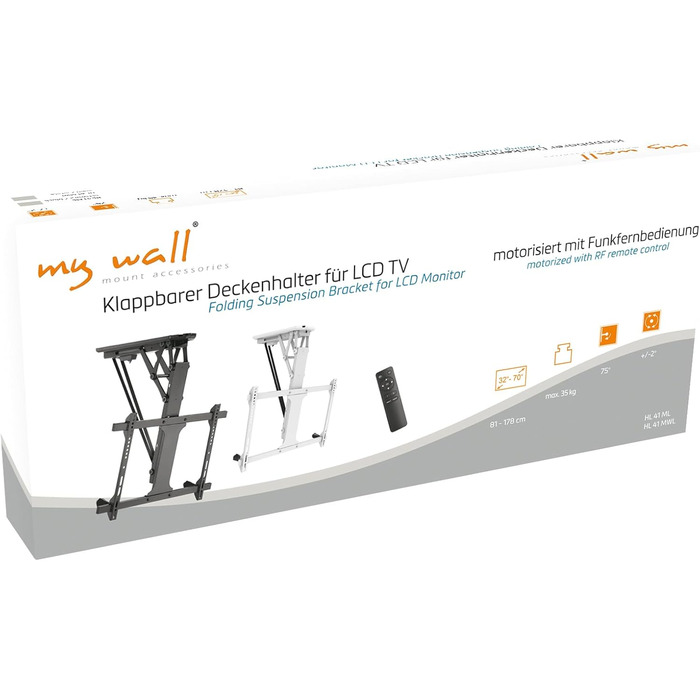 Механізм кріплення для телевізора mywall HL 41ML на стелю, моторизований, з регулюванням висоти, поворотний, чорний