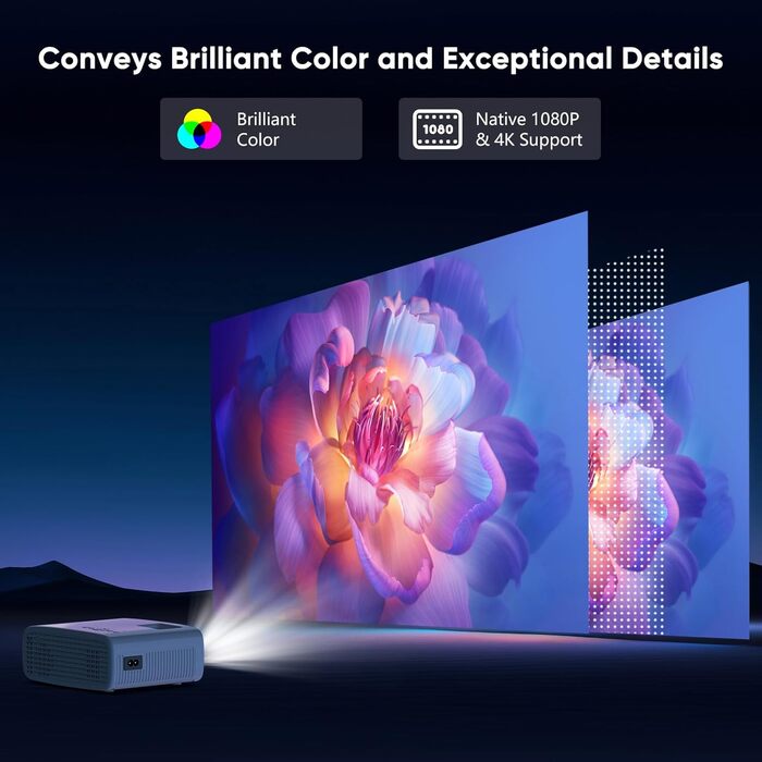 Проектор AKATUO Mini Beamer 4K з підтримкою 5G WiFi Bluetooth, 15000L, 1080P, 50% Zoom, для дому та на вулицю, сумісний з телефоном, HDMI, USB, ноутбуком, Fire TV Stick