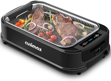 CUSIMAX Electric Grill 1500W Table Grill Electric with Lid for Indoor and Outdoor Use, Electric Grill with Adjustable Temperature, Removable Oil Collection Tray and Grill Plate, Black