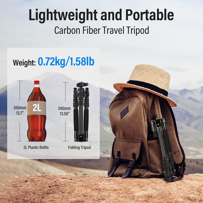 Штатив SIRUI Traveler 5CX з вуглецевого волокна, компактний, легкий, з головкою B00K, Arca Swiss Plate, вантажопідйомність 6 кг, вага 0,9 кг, висота у складеному стані 33 см