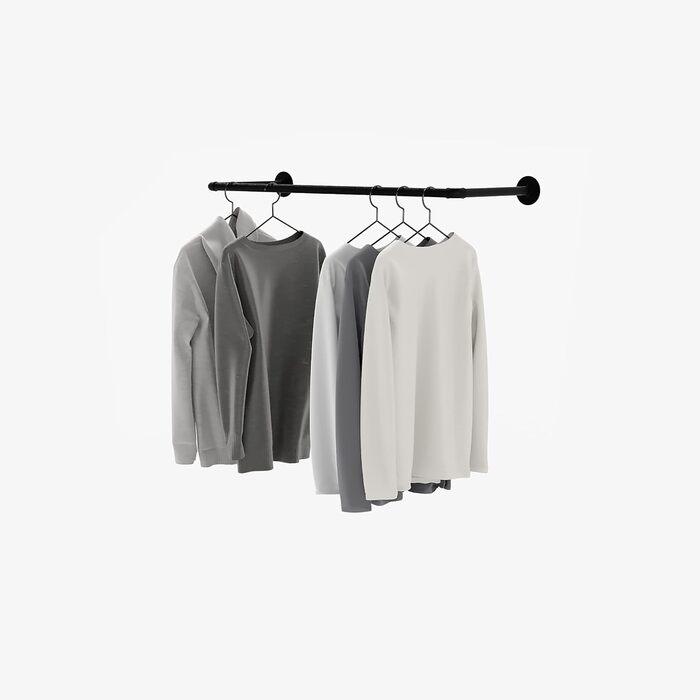 Pamo Clothes Rail Industrial Loft Design - FINN - 93 cm Clothes Rail or Coat Rack with Wall or Ceiling Mounting made of sturdy pipes in black (1)