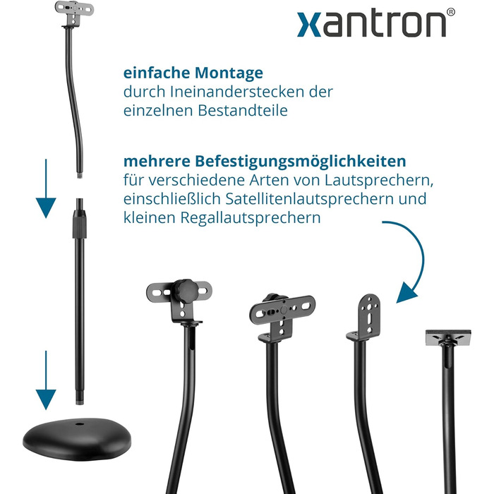 Підставка для колонок Xantron® ECO-SS05: регульована висота до 103 см, з антиковзким покриттям та прихованою прокладкою кабелю, комплект з кріпленням