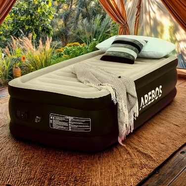 Надувний матрац Arebos | Самостійно надувний матрац 203 × 95 × 51 см для 1 особи | Гостьовий матрац з електричним насосом | Надувний матрац з сумкою для транспортування для кемпінгу/вдома | Сірий/Антрацит