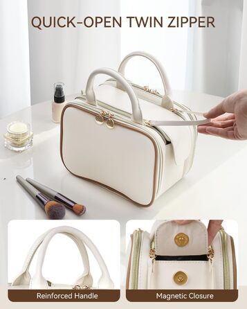 Косметичка для макіяжу великої місткості з кількома відділеннями, водонепроникна, з ручкою, бежева