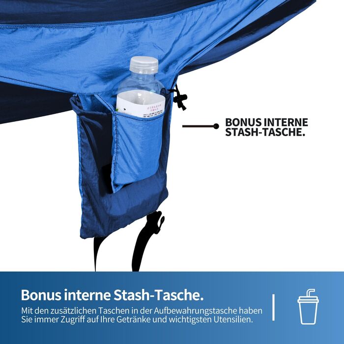 Гамак для відпочинку на відкритому повітрі на 2 особи | 300 кг | Гамак-сітка з комплектом кріплення | Ніylon, для кемпінгу та подорожей | 290x170 см (темно-синій)