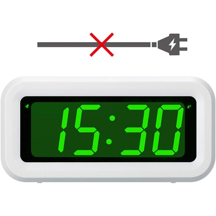 Цифровий годинник-будильник Timegyro з LED дисплеєм, на батарейках, для подорожей, настільний, 3 рівні яскравості, великий LED дисплей 1.2' для спальні, вітальні, чорно-білий (біло-зелений)