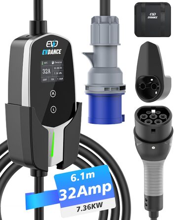 Кабель для зарядки електромобіля Typ 2 Schuko 3.68kW (1-фазний, 6.1м, 6-16A) з таймером затримки 0-12 годин. Підходить для електромобілів та гібридів (PHEV/EV).