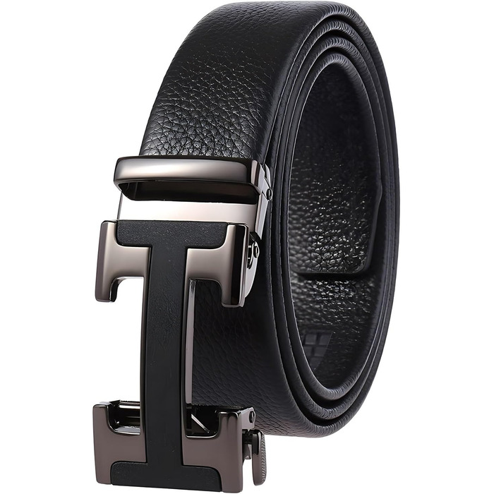 Чоловічий шкіряний ремінь з пряжкою Ratschengürtel, преміум якість, регульований, чорний, 124.5 см