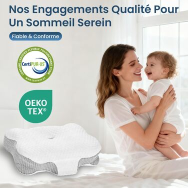 Подушка для шиї з ефектом пам'яті Memory Foam, анатомічна для сну на боці та спині, бежева