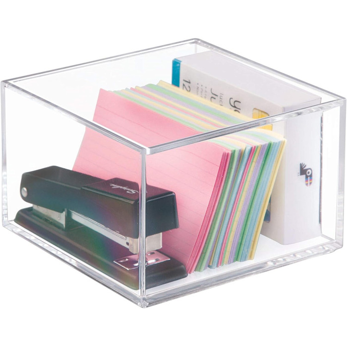 iDesign Makeup Organizer with Lid, Medium-Sized BPA-Free Plastic Jewelry Box, Stackable Storage Box, Clear