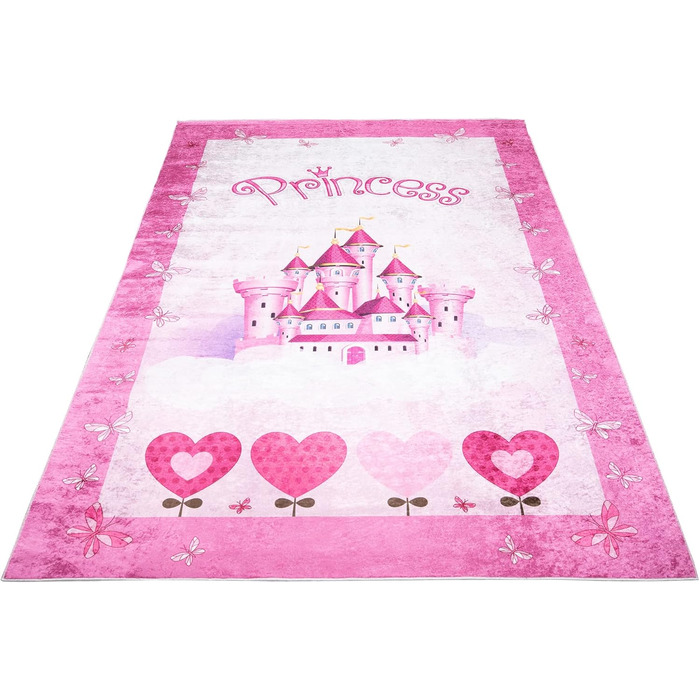 Дитячий килим TAPISO Emma, рожевий, 80x150 см, з антиковзким покриттям, принт, ÖKO-TEX, машинне прання 30°C