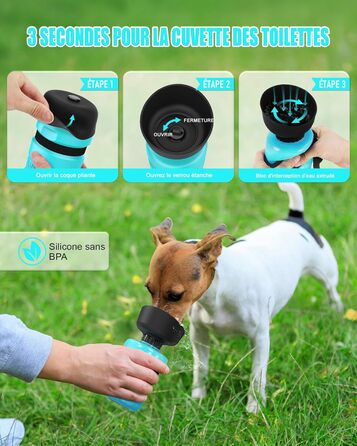 Складана пляшка для води для собак Lesotc, 520 мл, блакитний колір, для прогулянок та подорожей