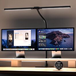 EYOCEAN LED лампа настільна з двома головками, 24W, 80 см, денне світло, з пультом, регулювання яскравості, захист очей, для офісу та дому (матова чорна)