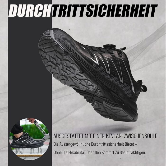 Черевики безпеки чоловічі: зручні, дихаючі, з металевим носком. Ідеально для будівництва, сільського господарства та промисловості. Чорний колір, розмір 40 EU.