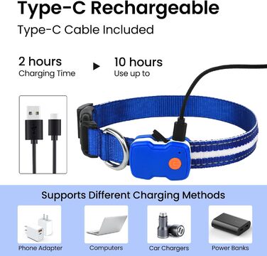 Світлодіодна нашийник для собак ASBRILL з підзарядкою, 7 кольорів RGB, 8 світлодіодів, регульований, вологостійкий, для малих, середніх та великих собак (S, Blue)