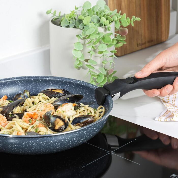 Набір сковорідок Russell Hobbs Smart Clip & Cook, 3 шт, антипригарні, знімна ручка, для індукції, духовки, 20/24/28 см, Nightfall Stone