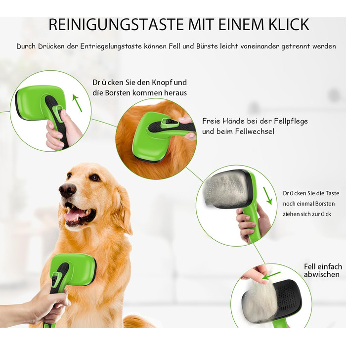 Щітка для собак і котів - самоочисна, легка в очищенні, зменшує випадання шерсті, видаляє волосся, для тварин з довгим та коротким хутром, зелена