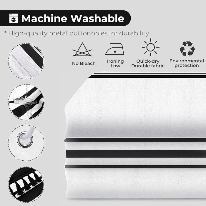 Штора для душу Seasonwood чорно-біла в смужку, 183x183 см. Бохо штора для ванної кімнати з пензликами, водонепроникна