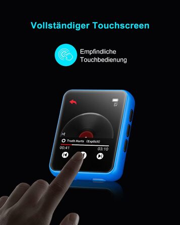 MP3 плеєр 32GB Bluetooth 5.0 з сенсорним екраном, Hi-Fi звук, металевий корпус, радіо, диктофон, підтримка до 128GB - блакитний