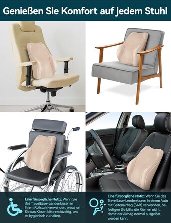 Подушка для спини Ergonomisches RückenKissen Travel Ease з Memory Foam, для офісного та комп'ютерного крісла, з антистатичним, приємним до шкіри чохлом, для зручної постави