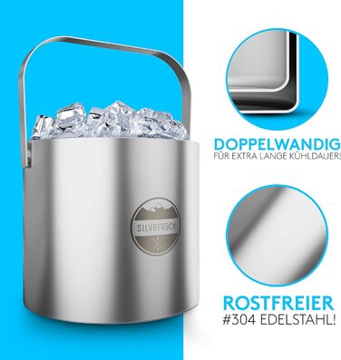SilverRack Stainless Steel Ice Cube Container with Lid & Tongs [1.3l] - Ice Container for Ice Cubes, Perfect for Cold Drinks - Premium Ice Bucket as an Ice Cube Container