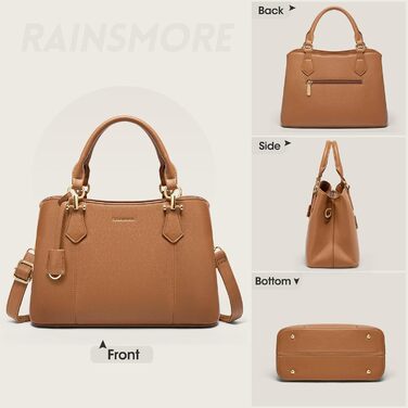 Жіноча сумка RAINSMORE середнього розміру з PU шкіри, коричнева: сумка-тоут, сумка на плече, ручна сумка