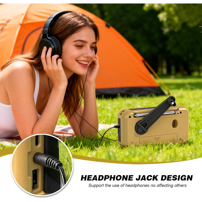 Радіоприймач Kurbelradio з підключенням навушників, AM/FM/SW, сонячне аварійне радіо, акумулятор 2000mAh, Power Bank, радіо на батарейках, будівельне радіо з приймачем світу, SOS ліхтарик для аварійного спорядження (297-Khaki)