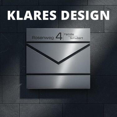 Поштовий ящик Grafner Premium, нержавіюча сталь, з газетницею та 2 ключами, гравіювання імені/вулиці/номера будинку, колір антрацит RAL7016