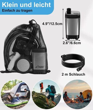 Портативна душова кабіна WADEO для кемпінгу з акумулятором та насосом, 6000-8000mAh, мобільний душ для відпочинку, подорожей, автомийки, сірого кольору, з індикатором температури та заряду акумулятора