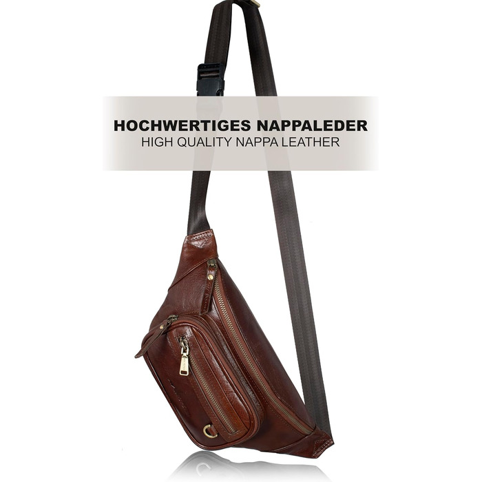 Чоловіча поясна сумка Marc Peter® Varadero з натуральної шкіри Наппа | Перехресна сумка на пояс для чоловіків та жінок | Сумка на пояс з регульованим ремінцем | Шкіряна сумка-чокер | Сумка через тіло (Чорний шоколад)