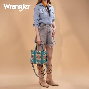 Сумка жіноча Wrangler в стилі вестерн, візерунок ацтеків, бірюзова (з ремінцем для гітари)