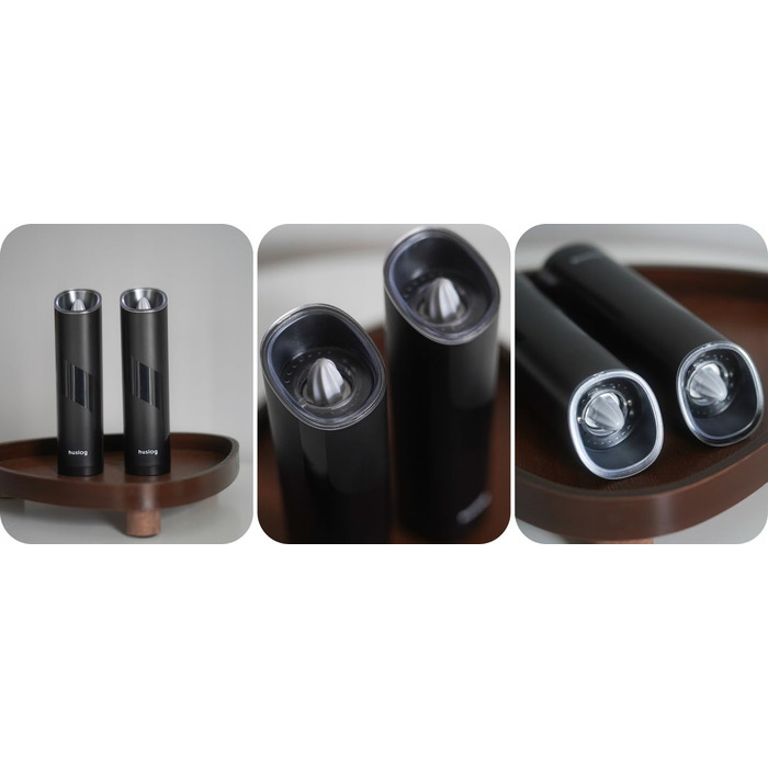 Набір для солі та перцю Gravity, 2 шт., LED-підсвічування, регулювання помелу, 85 мл, елегантний чорний колір