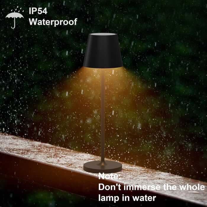 LED акумуляторні настільні лампи Klighten (2 шт.), диммування, для дому та вулиці, USB зарядка, 3000K, IP54, алюміній (чорний)