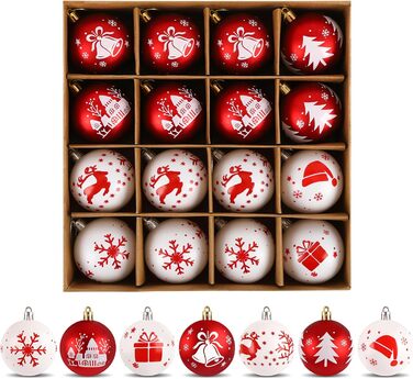 16 шт. прикрас для ялинки Homewit, 6 см, червоно-білі ялинкові кулі, набір для ялинки, святкова декорaція