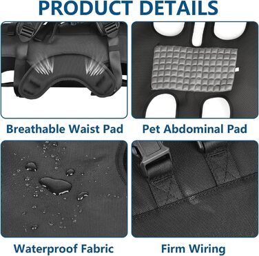 Сумка-переноска для собак великих порід Wakytu: переноска-рюкзак для собак з проблемами суглобів, травмами, літніх собак. Максимальна вага 30-40 кг, чорна, 4XL